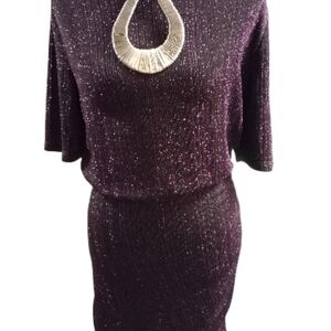 Mango MNG Sparkling Purple Dress with Gathered Side And Elastic Waist, SizeS,NWT